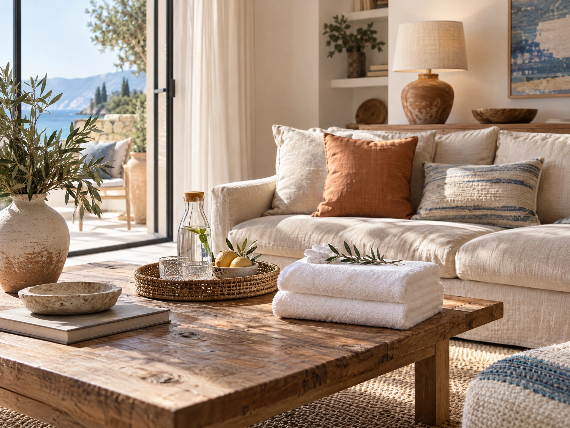 Intérieur méditerranéen mis en valeur pour une location